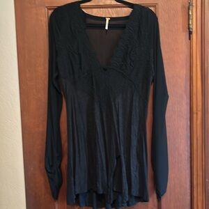 Free People sheer lace blouse (black).